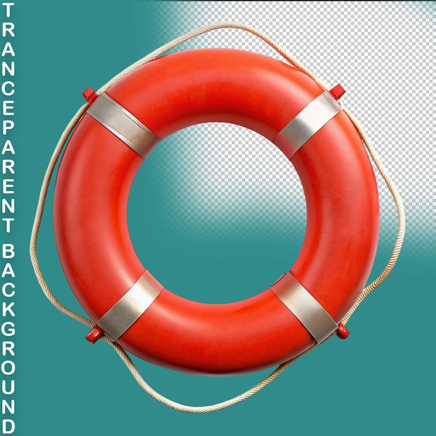 white lifebuoy with red stripes and rope on transparent background