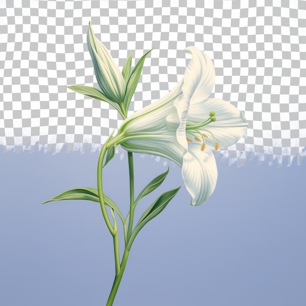 White lily with green leaves on transparent background a beautiful flower plant