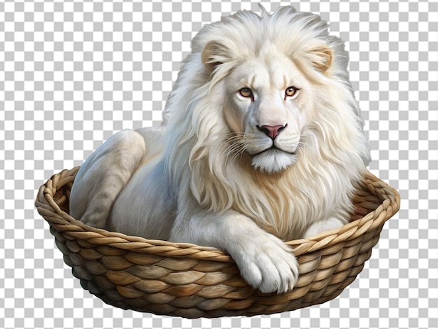 PSD white lion in a basket on transparent background