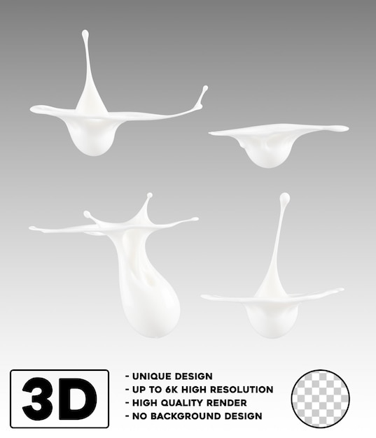 PSD white liquid splash milk drop 3d collection