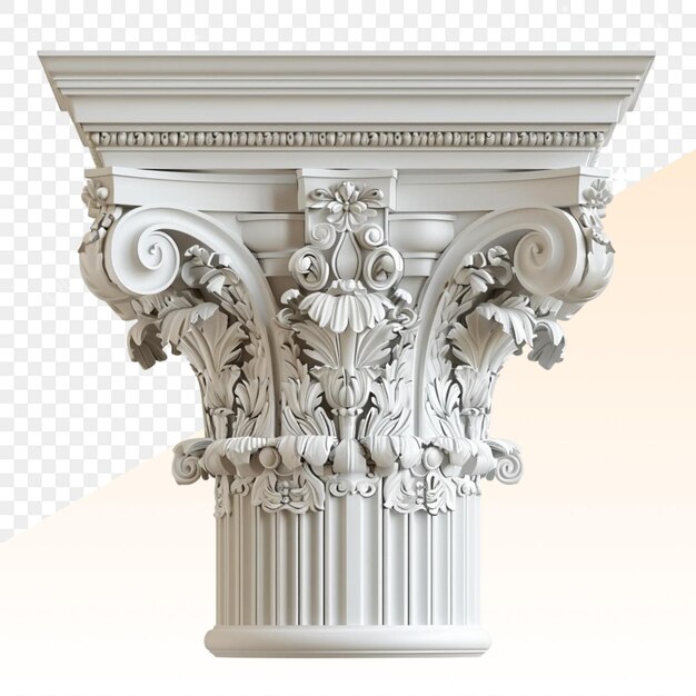 PSD a white marble column with a design on it and the bottom half of the top