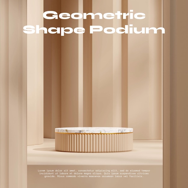 White marble podium in square brown pillar background 3D render mockup template