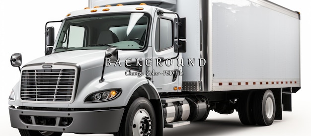 White modern semitrailer truck on a white background with a shadow on the ground