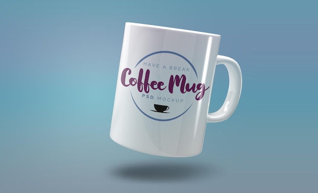 White mug over blue background mockup