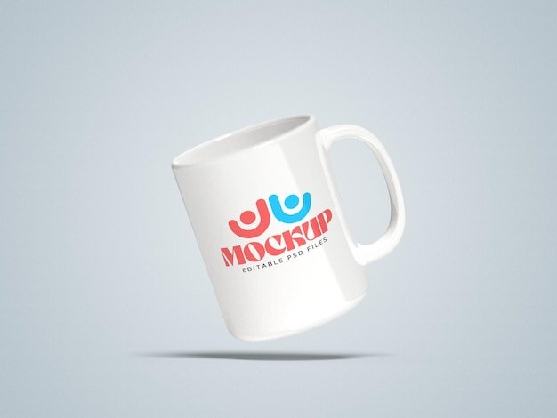 PSD white mug mockup with logo printed