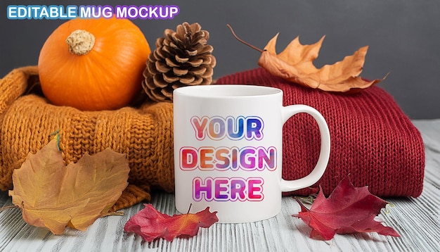 PSD a white mug with a design on it that says your design here