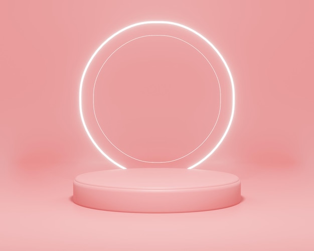 White neon light podium pink color with background pink scene for flyer display products