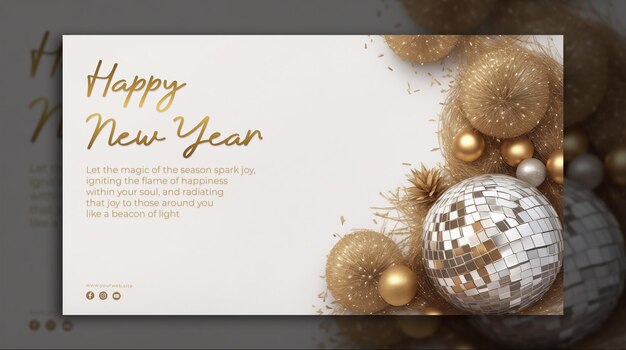 PSD white new year background with disco ball ornament