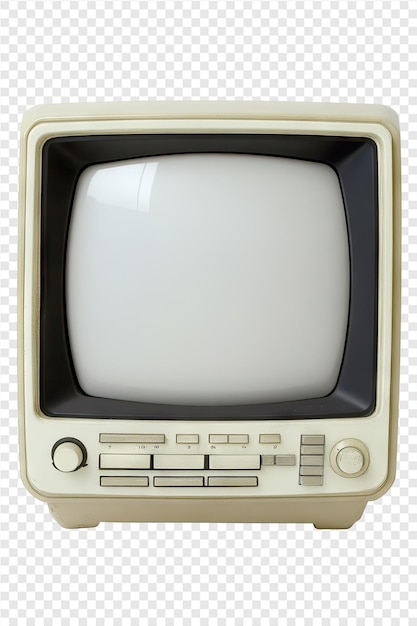 PSD a white old television with a black frame and a white screen that says quot