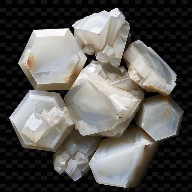 PSD white onyx crystals with 8 white onyx hexagonal shape with w isolated crystal on clean background