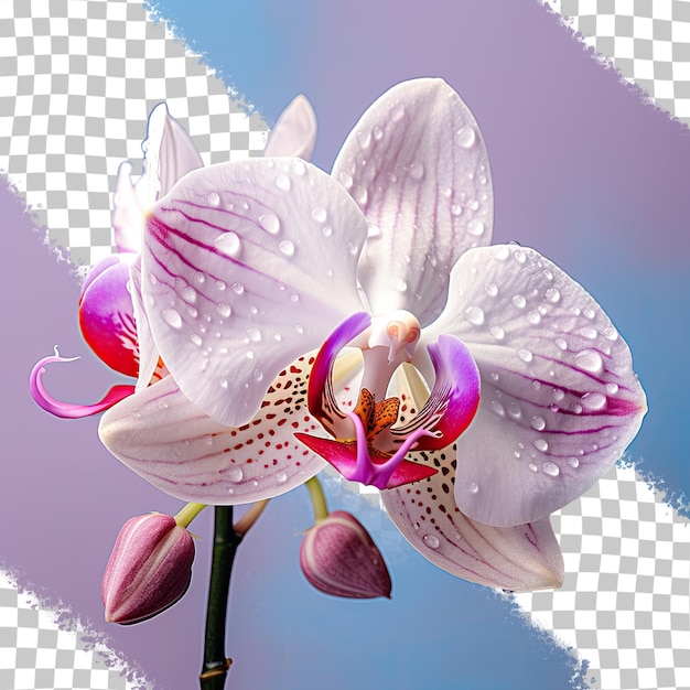 white orchid with purple specks in the backdrop transparent background