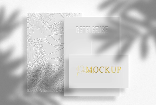 white paper and business card embossed mockup