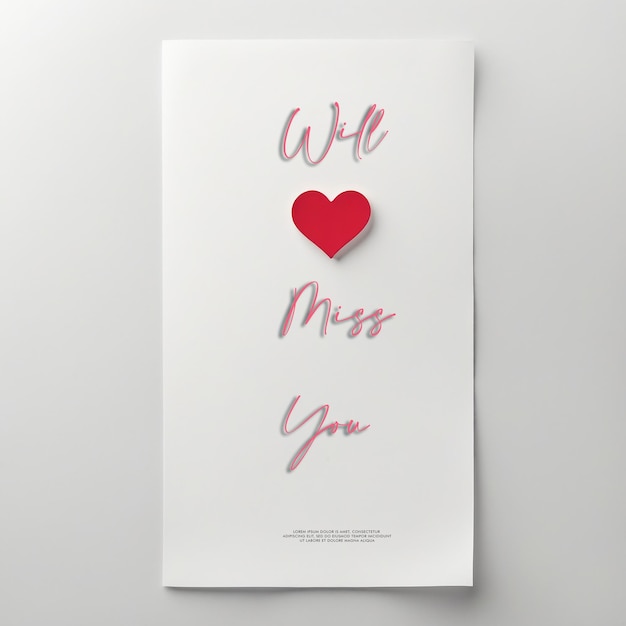 PSD a white paper with a red heart and the words quot w quot on it