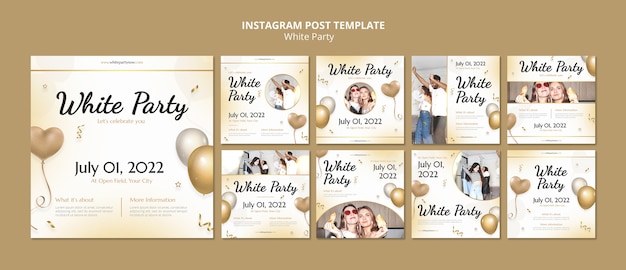 White party instagram posts collection with balloons