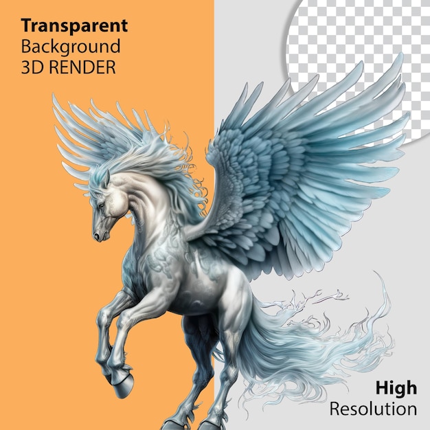 White Pegasus horse flying through Transparent Background