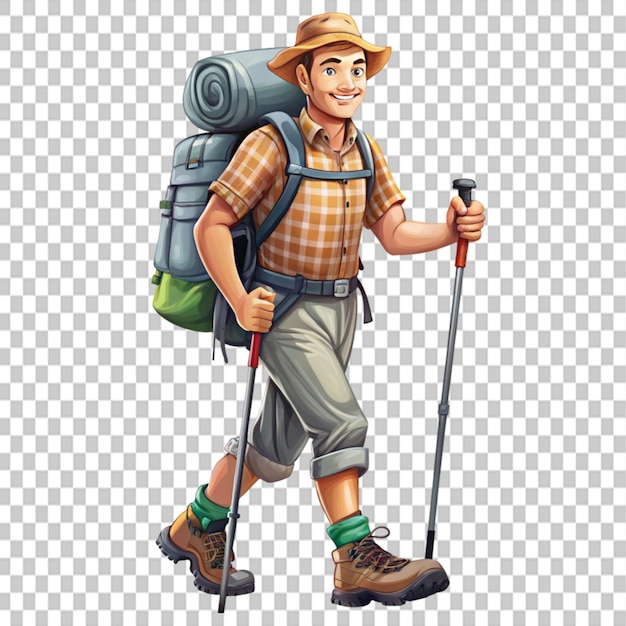 PSD white person hiking 3d cartoon style white background isov on transparent background