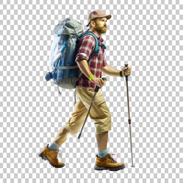 PSD white person hiking 3d cartoon style white background isov on transparent background