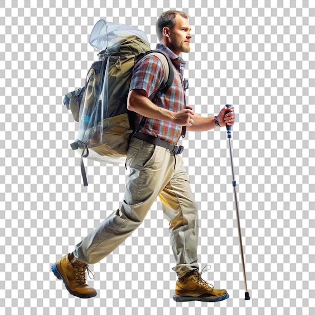 PSD white person hiking 3d cartoon style white background isov on transparent background