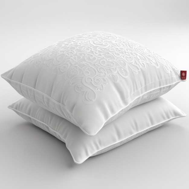 PSD a white pillow with a red label on it