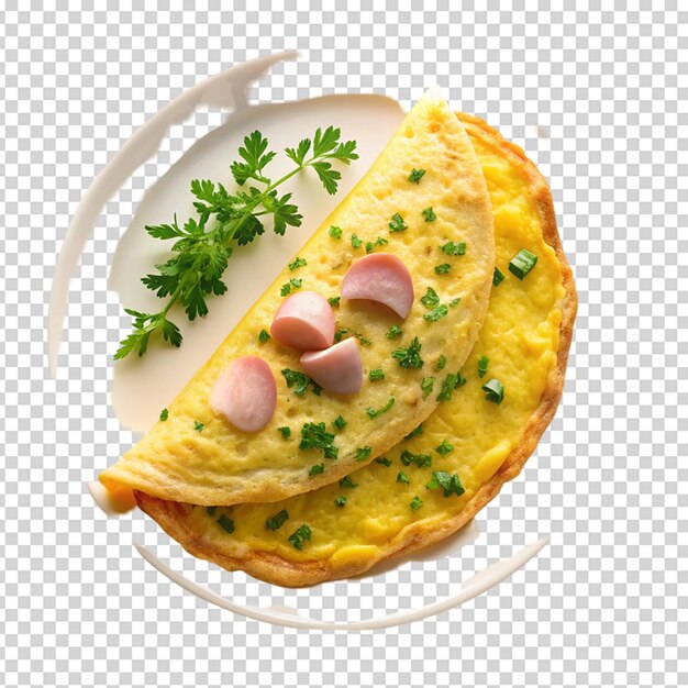 PSD white plate ham and cheese omelette isolated white background