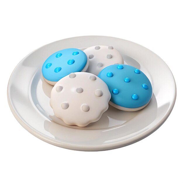 PSD a white plate with blue and white cookies on it