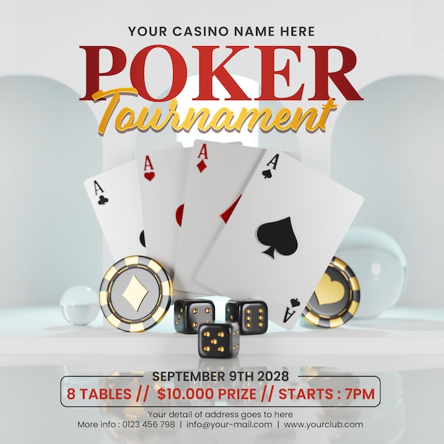 White Poker Tournament Casino Online Social Media Post Invitation Template