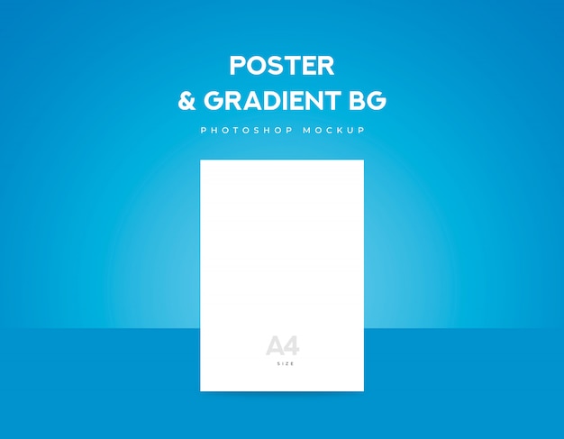 White poster paper or flyer A4 size and blue gradient background