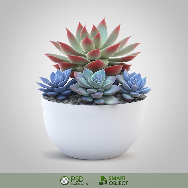 PSD a white pot with succulents and a green and white background.