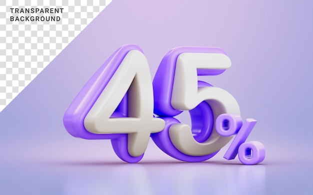 white and purple cartoon look 45 percentage promotional discount number symbol 3d render concept