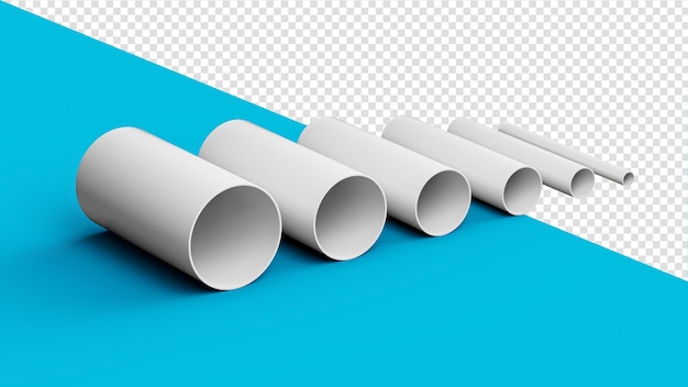 White PVC Pipe fittings joint PVC Pipes Different size isolated 3d illustration