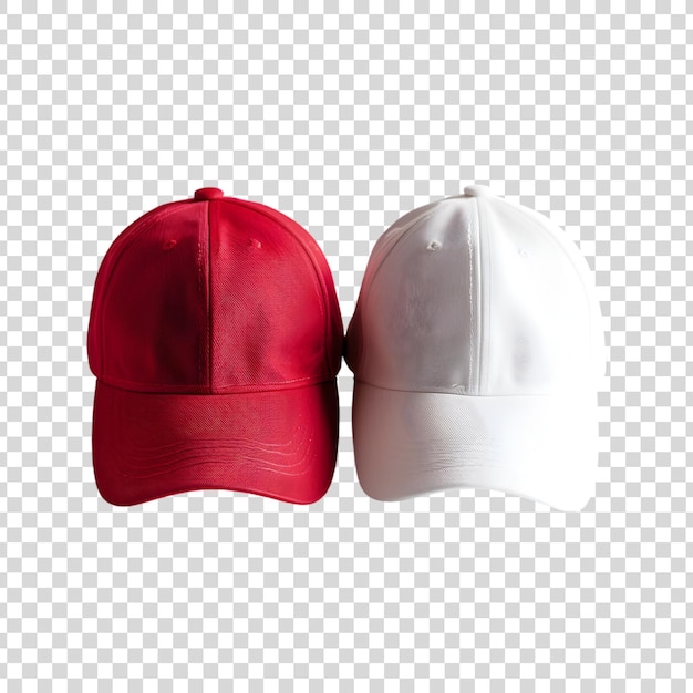 PSD white and red baseball caps isolated on a transparent background