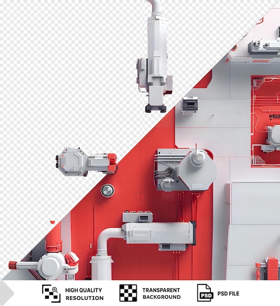 PSD white and red industrial machinery on red background with transparent background