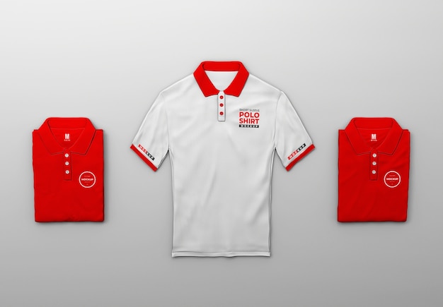 White and red polo shirts arrangement top view