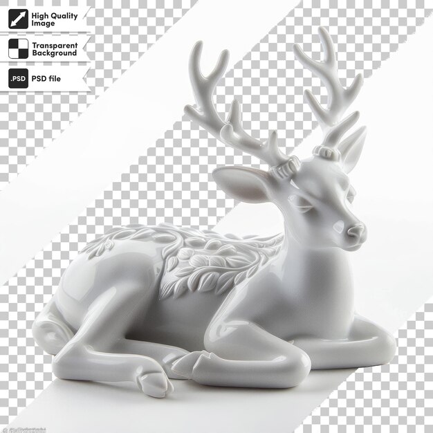 a white reindeer figure with a black marker on its back