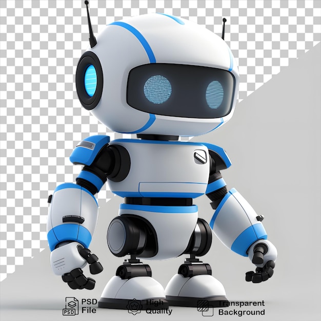 a white robot with blue and black stripes and a blue head that says quot robot quot