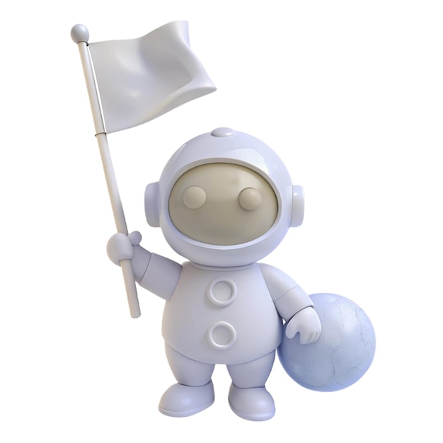 PSD a white robot with a flag on it