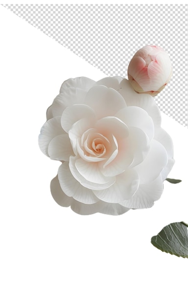 PSD a white rose with pink petals and a white flower on the bottom