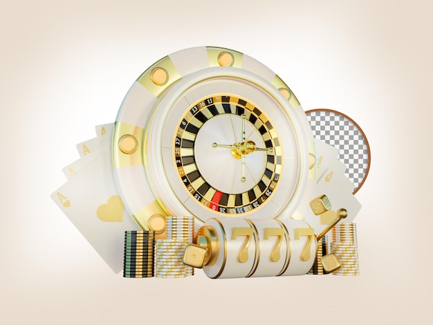 White Roulette, Chip Casino Poker Composition  3D Render, Design Element,