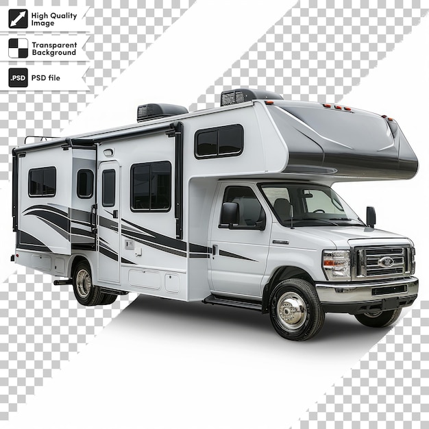 PSD a white rv with a camper on the front and the word camper on the side