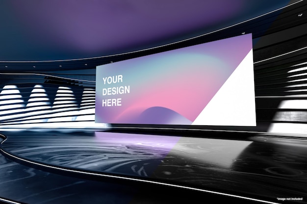 White screen mock up in futuristic glowing hall