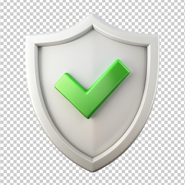 PSD a white shield with a tick mark on it on transparent background