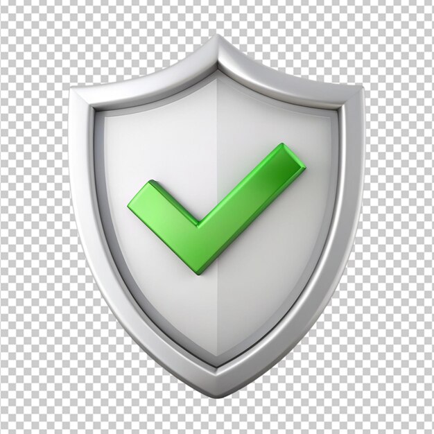 PSD a white shield with a tick mark on it on transparent background