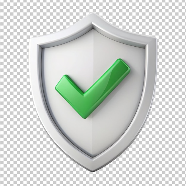 PSD a white shield with a tick mark on it on transparent background