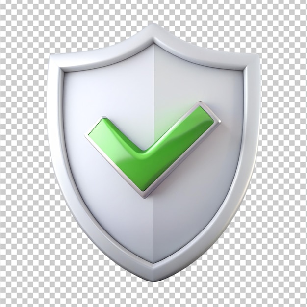 PSD a white shield with a tick mark on it on transparent background