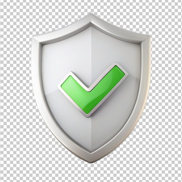 PSD a white shield with a tick mark on it on transparent background