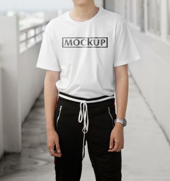 White shirt mockup with smart man model