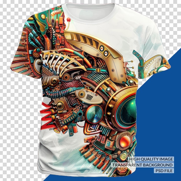 PSD a white shirt with a design of a robot on it