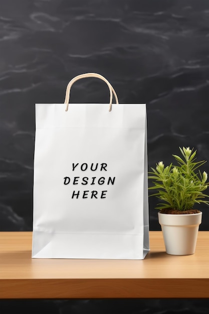 PSD a white shopping bag with a plant on it