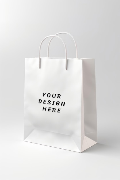 a white shopping bag with the words your design here here