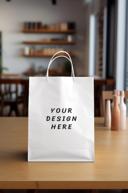 a white shopping bag with the words your design on it